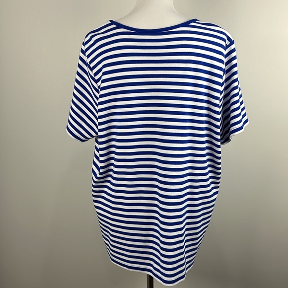 Quacker Factory Blue Stripe Sequin Anchor T-shirt Nautical Sailor Sz XL Cruise - Picture 5 of 13